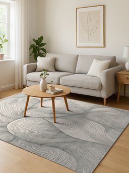 OBSESSIONS - Abstract Antistatic Beige and Grey Machine Made Carpet (5X7 Feet)