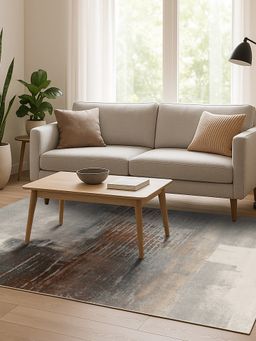 OBSESSIONS - Abstract Antistatic Brown and Grey Machine Made Carpet (5X7 Feet)