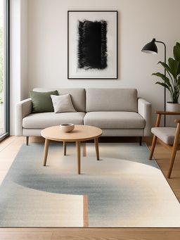 OBSESSIONS - Abstract Antistatic Beige and Blue Machine Made Carpet (5X7 Feet)