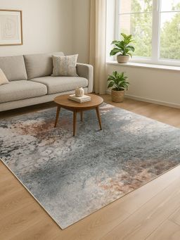 OBSESSIONS - Abstract Antistatic Grey and Rust Machine Made Carpet (6X9 Feet)