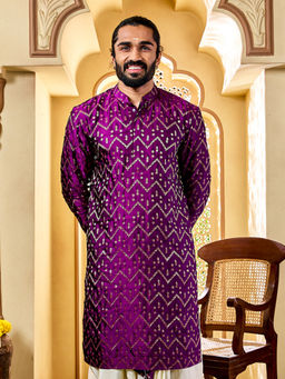 Vastramay - Purple Silk Blend Kurta
