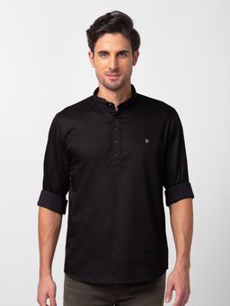 Spykar - Black Full Sleeves Dyed Cotton Poly Shirt For Men