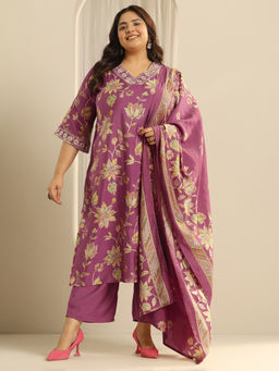 Extra love by Libas - Plus Size Women Floral Printed Kurta & Pant with Dupatta (Set of 3)