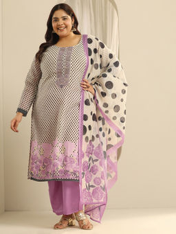 Extra love by Libas - Plus Size Women Pink Polka Dot Printed Kurta & Pant with Dupatta (Set of 3)