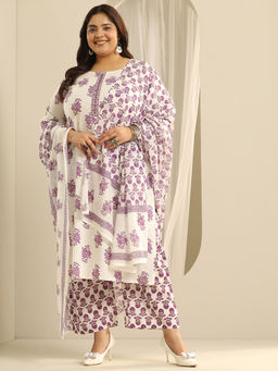 Extra love by Libas - Purple Floral Printed Kurta with Pant & Printed Dupatta (Set of 3)