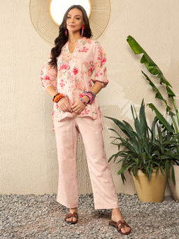 Vaamsi - Women Cream Rayon Blend Floral Printed Co-Ord (Set of 2)