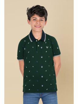 Allen Solly - Boys Green Regular Fit Printed Polo T-Shirt