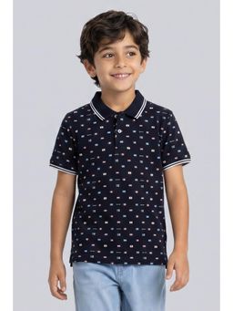 Allen Solly - Boys Navy Blue Regular Fit Printed Polo T-Shirt