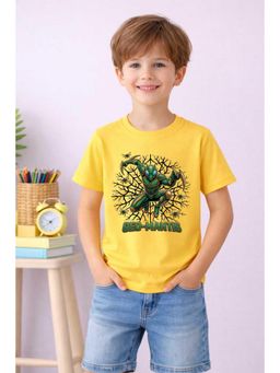 MALKIAT - Boys Yellow Bug Hero Power Printed Cotton T-Shirt