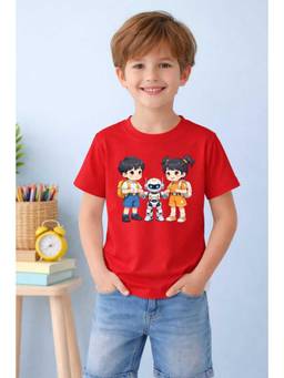 MALKIAT - Boys Red My Robot Friend Printed Cotton T-Shirt