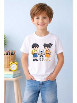MALKIAT - Boys White My Robot Friend Printed Cotton T-Shirt