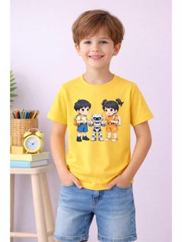 MALKIAT - Boys Yellow My Robot Friend Printed Cotton T-Shirt