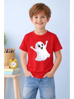 MALKIAT - Boys Red Smiley Boo Printed Cotton T-Shirt