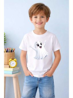MALKIAT - Boys White Smiley Boo Printed Cotton T-Shirt