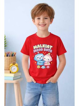 MALKIAT - Boys Red Happy Bot Friends Printed Cotton T-Shirt