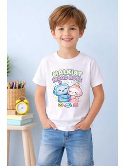 MALKIAT - Boys White Happy Bot Friends Printed Cotton T-Shirt