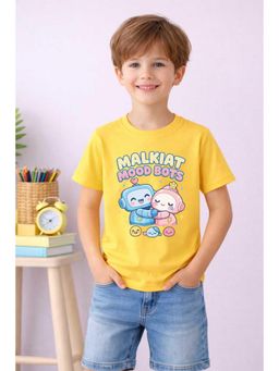 MALKIAT - Boys Yellow Happy Bot Friends Printed Cotton T-Shirt