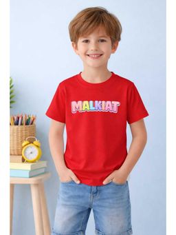 MALKIAT - Boys Red Rainbow Vibes Printed Cotton T-Shirt