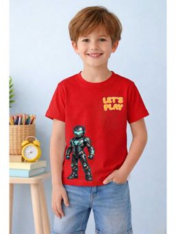 MALKIAT - Boys Red Lets Play Robo Hero Printed Cotton T-Shirt