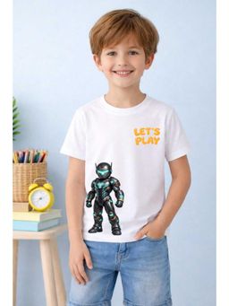 MALKIAT - Boys White Lets Play Robo Hero Printed Cotton T-Shirt