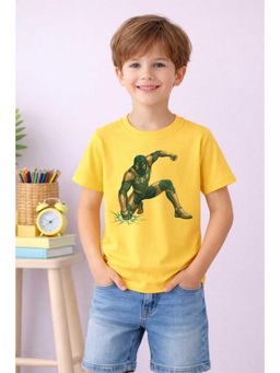 MALKIAT - Boys Yellow Superforce Kids Printed Cotton T-Shirt