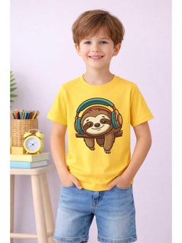 MALKIAT - Boys Yellow Cute Chill Sloth Printed Cotton T-Shirt