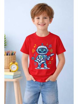 MALKIAT - Boys Red Dancing Robot Printed Cotton T-Shirt