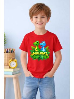 MALKIAT - Boys Red Dinoland Kids Printed Cotton T-Shirt
