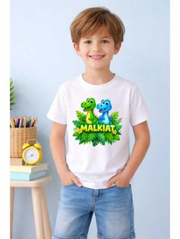 MALKIAT - Boys White Dinoland Kids Printed Cotton T-Shirt
