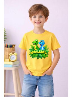 MALKIAT - Boys Yellow Dinoland Kids Printed Cotton T-Shirt