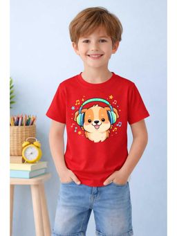 MALKIAT - Boys Red Little Dj Penguin Printed Cotton T-Shirt