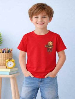 MALKIAT - Boys Red Streetball Universe Printed Cotton T-Shirt