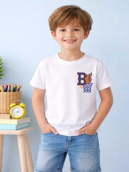 MALKIAT - Boys White B-Star Court Printed Cotton T-Shirt