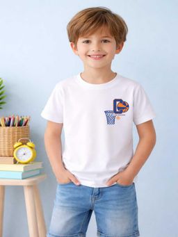 MALKIAT - Boys White Crossover Printed Cotton T-Shirt