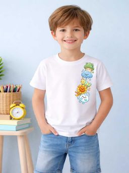 MALKIAT - Boys White Cute Seasons Crew Printed Cotton T-Shirt