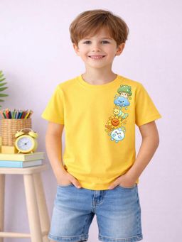 MALKIAT - Boys Yellow Cute Seasons Crew Printed Cotton T-Shirt