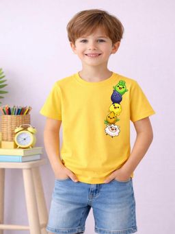 MALKIAT - Boys Yellow Cute Crop Crew Printed Cotton T-Shirt