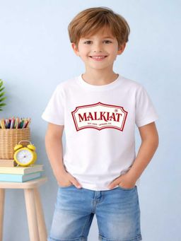 MALKIAT - Boys White Classic Crest Apparel Printed Cotton T-Shirt
