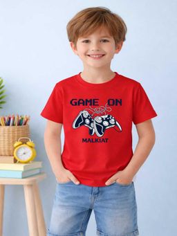 MALKIAT - Boys Red Gamemode Printed Cotton T-Shirt