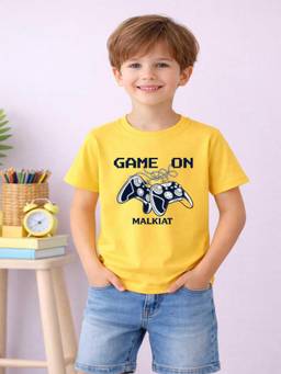 MALKIAT - Boys Yellow Gamemode Printed Cotton T-Shirt