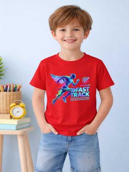MALKIAT - Boys Red Fast Track X Printed Cotton T-Shirt