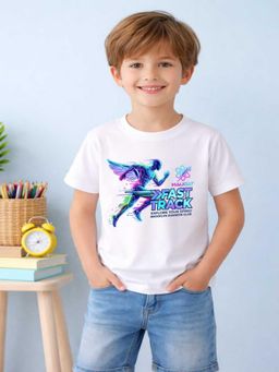 MALKIAT - Boys White Fast Track X Printed Cotton T-Shirt