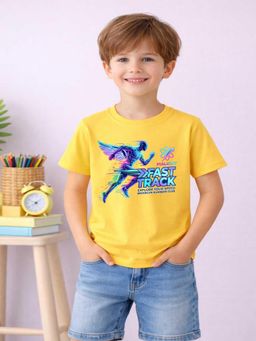 MALKIAT - Boys Yellow Fast Track X Printed Cotton T-Shirt