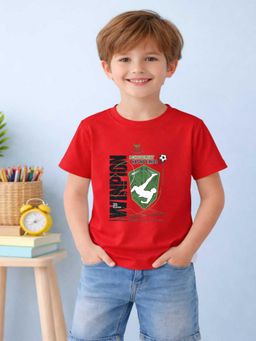 MALKIAT - Boys Red Kickforce Printed Cotton T-Shirt