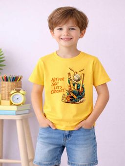 MALKIAT - Boys Yellow Smashsix Printed Cotton T-Shirt