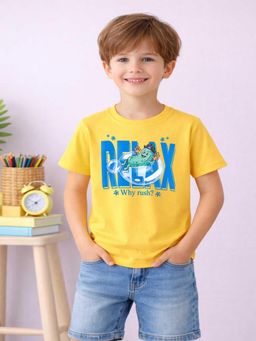 MALKIAT - Boys Yellow Bubble Mood Printed Cotton T-Shirt