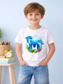 MALKIAT - Boys White Aqua Joy Printed Cotton T-Shirt