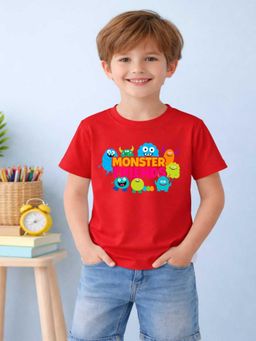 MALKIAT - Boys Red Monster Pops Printed Cotton T-Shirt