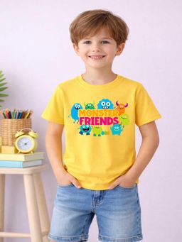 MALKIAT - Boys Yellow Monster Pops Printed Cotton T-Shirt