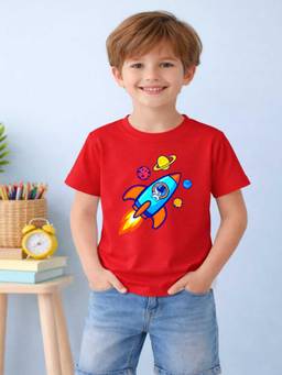 MALKIAT - Boys Red Galaxy Ride Printed Cotton T-Shirt